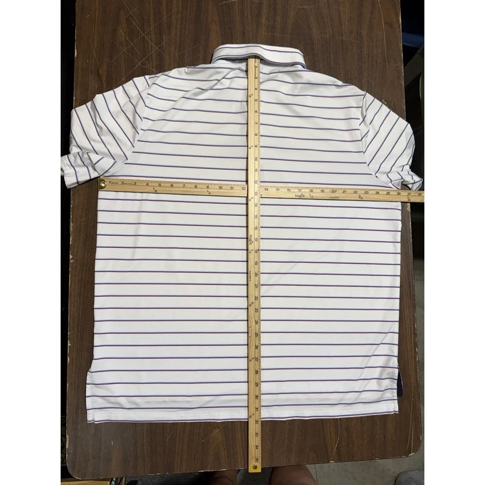 RLX Ralph Lauren Polo Golf Shirt Men 2XL White Striped Performance Stretch